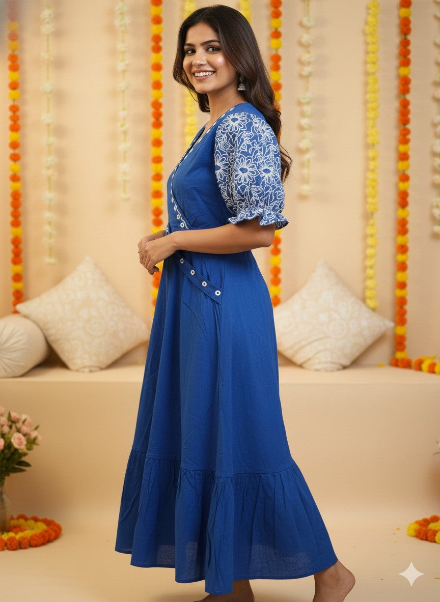 Royal Blue Cotton Anarkali Dress