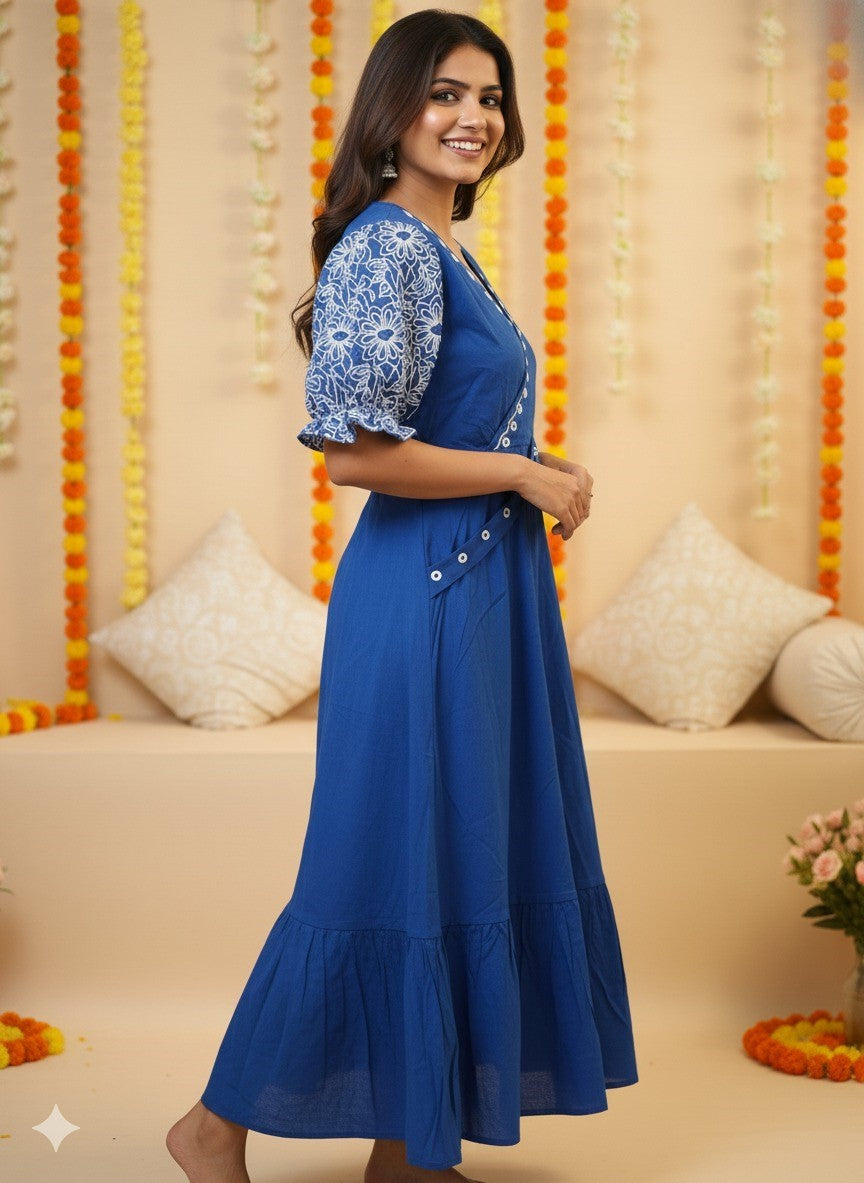Royal Blue Cotton Anarkali Dress