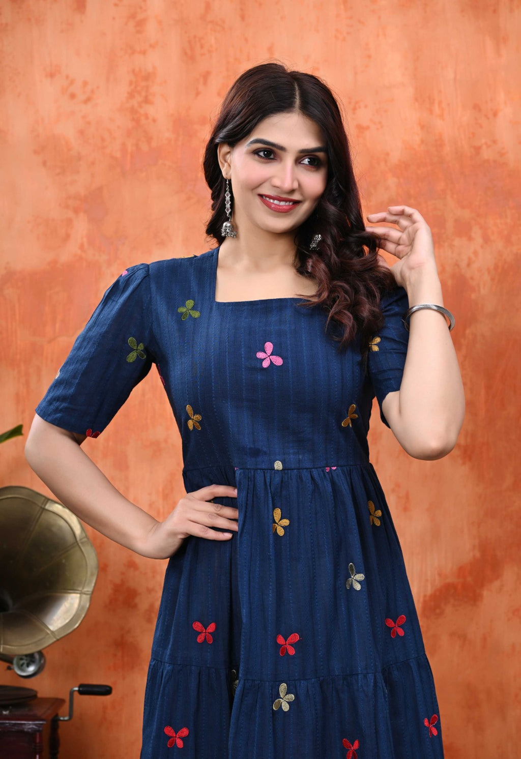 Women Embroidered Fit & Flare Midi Dress | Blue