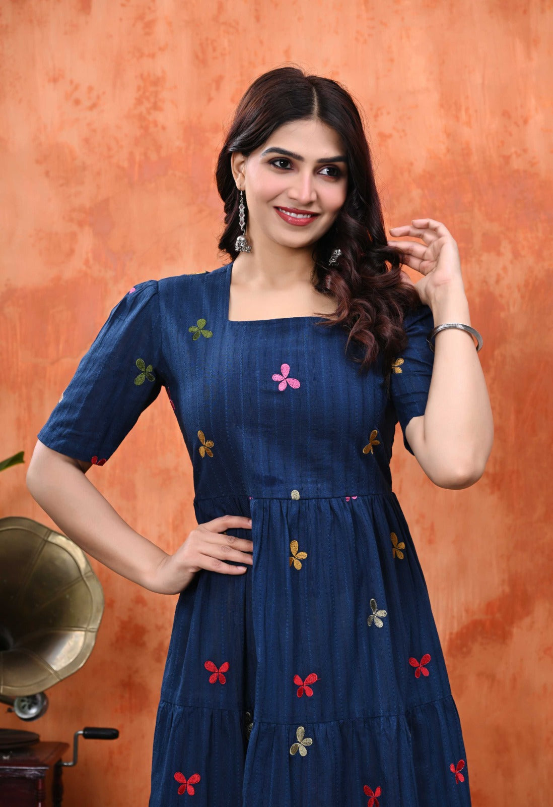 Women Embroidered Fit & Flare Midi Dress | Blue
