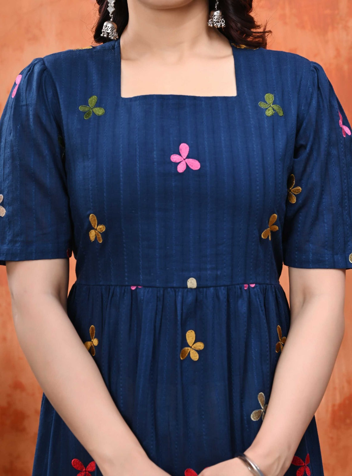 Women Embroidered Fit & Flare Midi Dress | Blue
