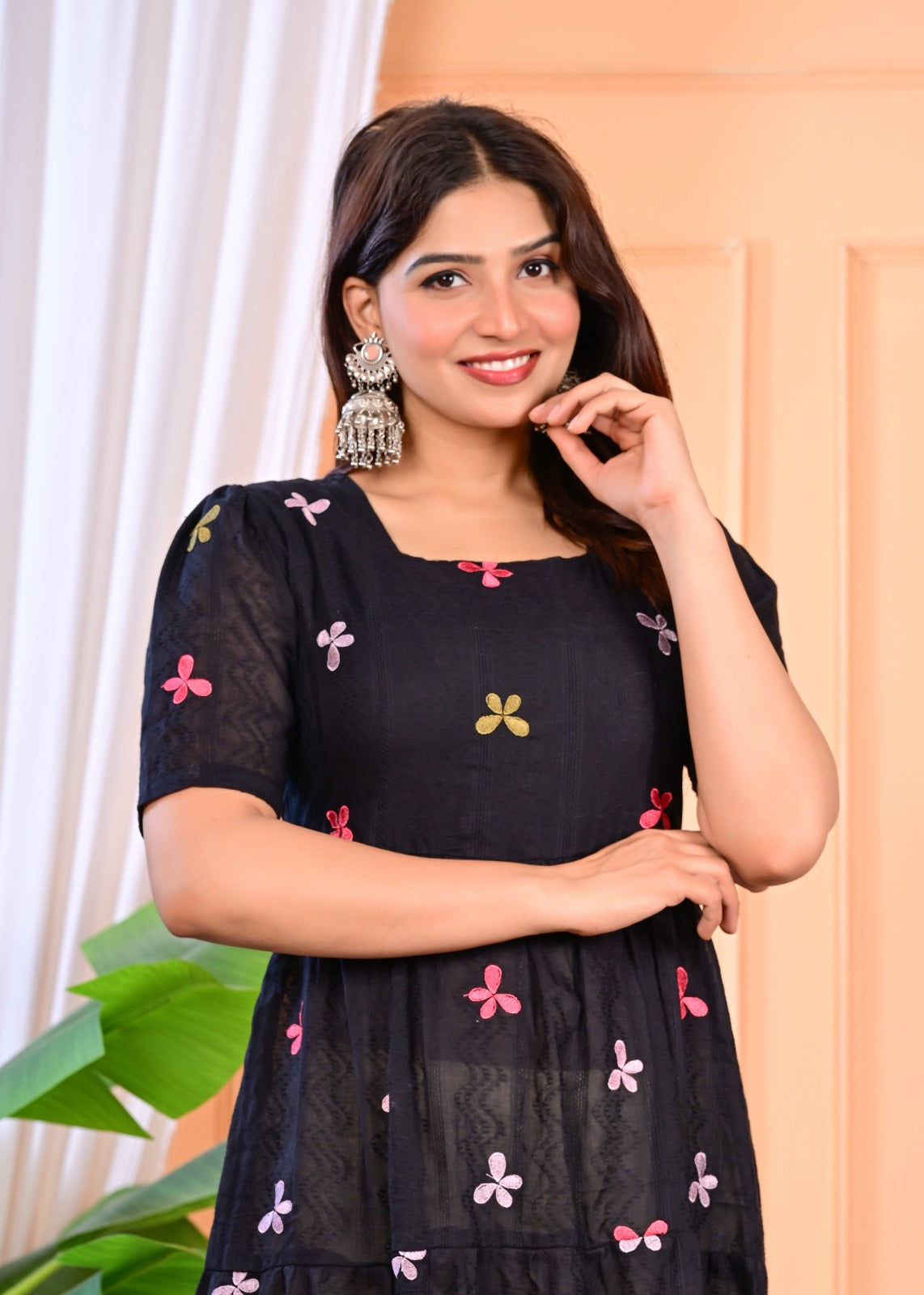 Women Embroidered Fit & Flare Midi Dress | Black
