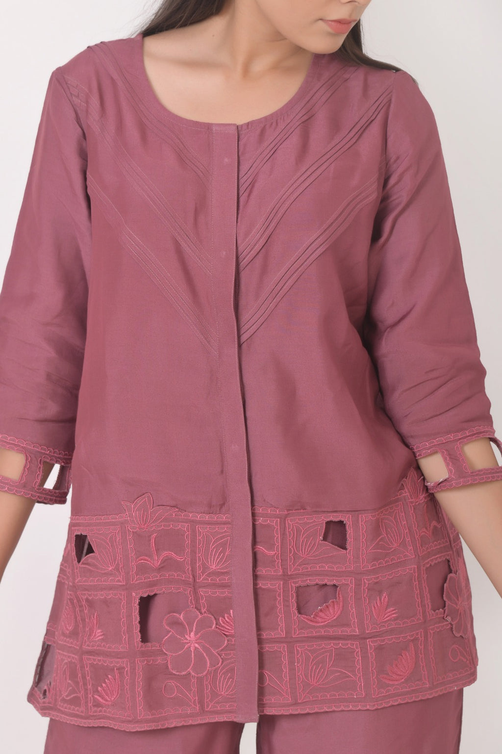 Dusty Rose Embroidered Co-Ord Set for Women | Cloth Bites