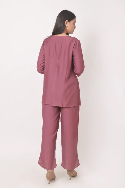 Dusty Rose Embroidered Co-Ord Set for Women | Cloth Bites
