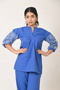 Royal Blue Embroidered Sleeve Co-Ord Set for Women | Cloth Bites