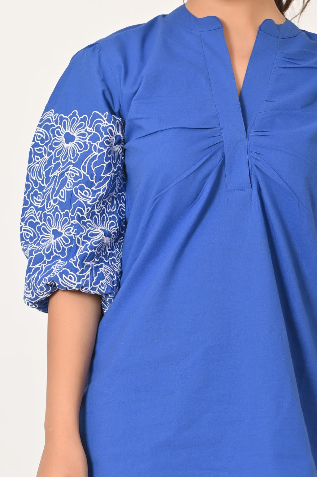 Royal Blue Embroidered Sleeve Co-Ord Set for Women | Cloth Bites