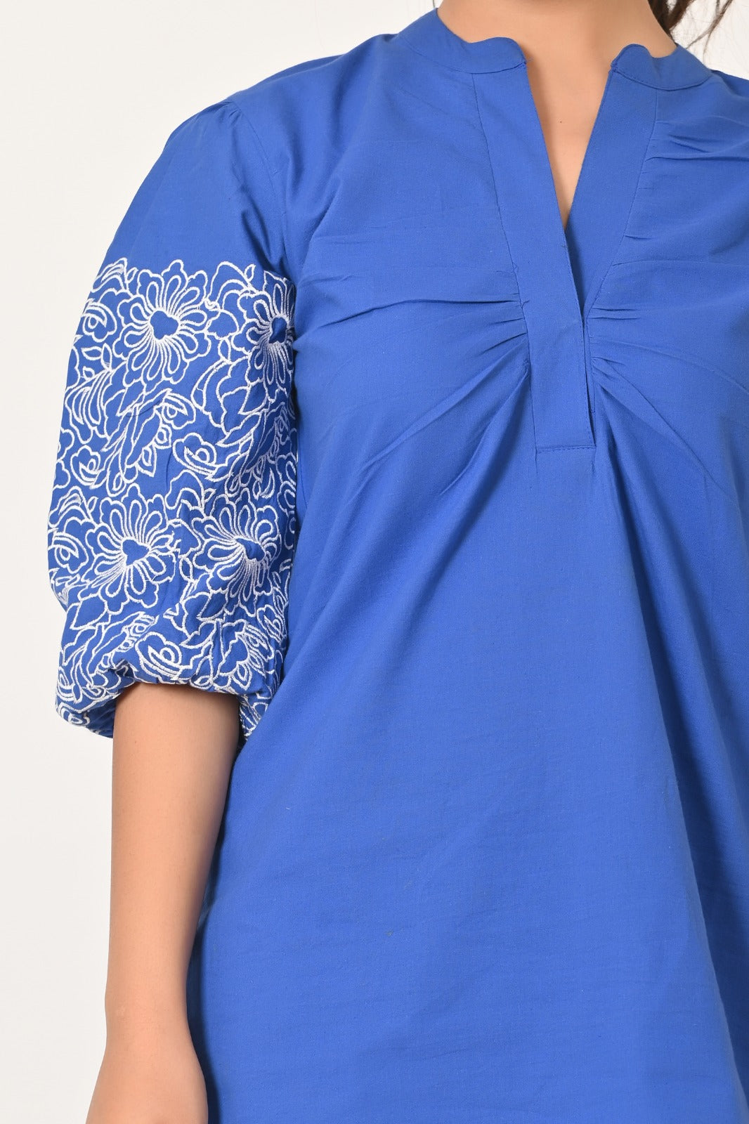 Royal Blue Embroidered Sleeve Co-Ord Set for Women | Cloth Bites