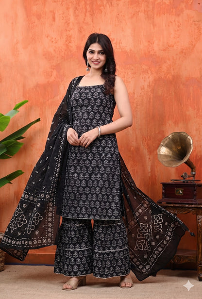 Cloth Bites Pure Cotton Woman 3 Piece Sharara Set | Blue