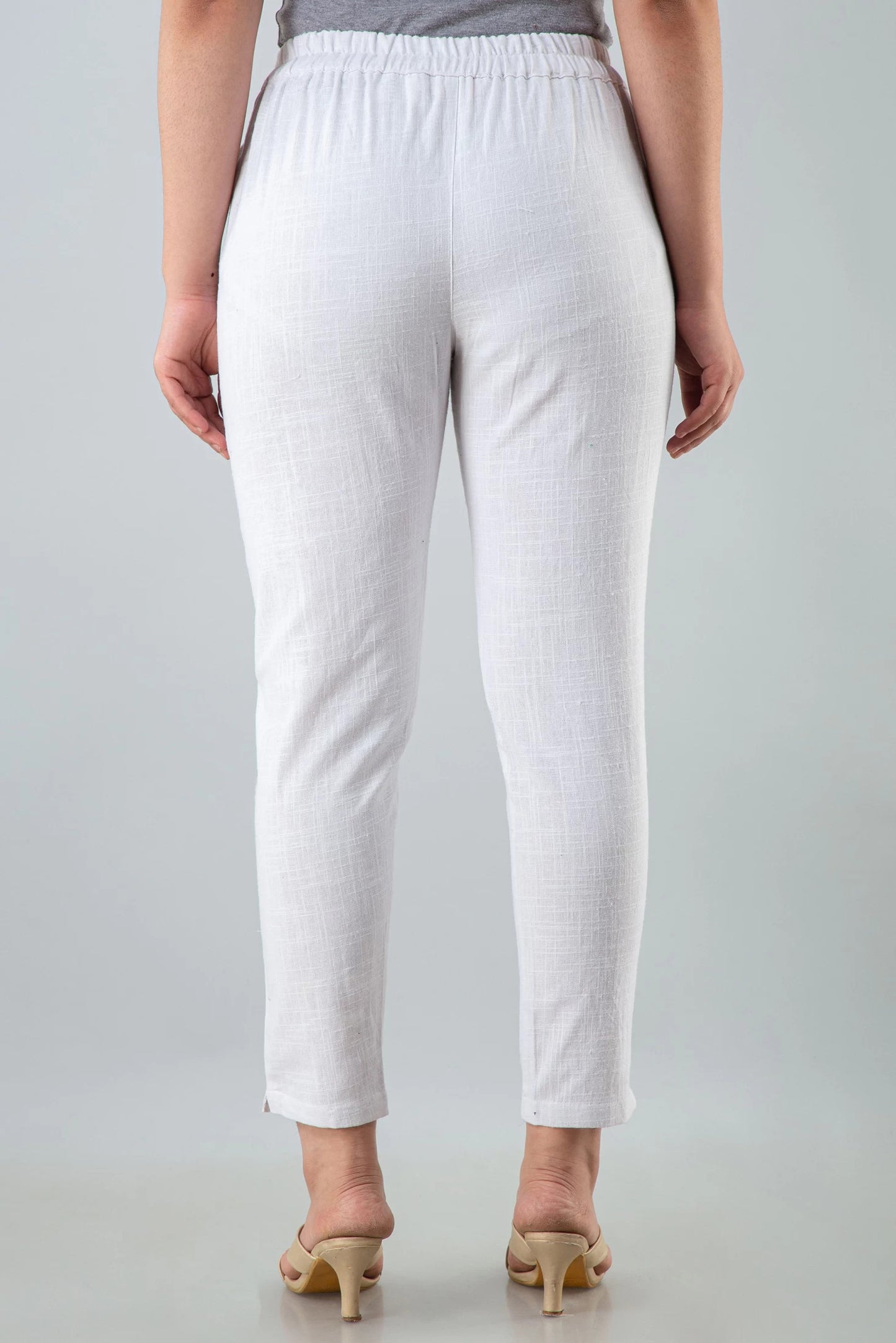 Women's Off-White Cotton Slub Trousers with Pockets