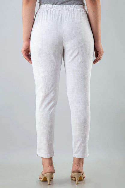 Women's Off-White Cotton Slub Trousers with Pockets