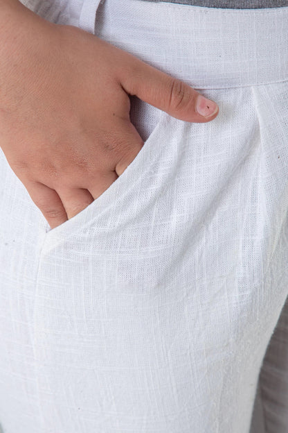 Women's Off-White Cotton Slub Trousers with Pockets
