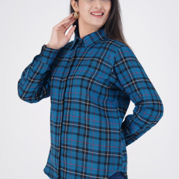 Cotton Formal Shirts for Women | Blue Checked