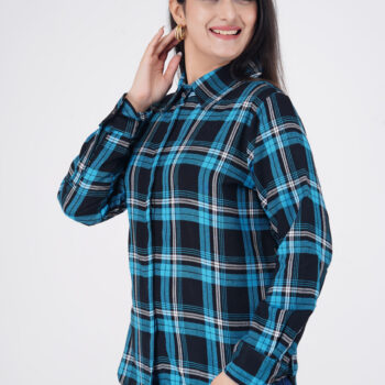 Cotton Formal Shirts for Women | Light Blue Checked