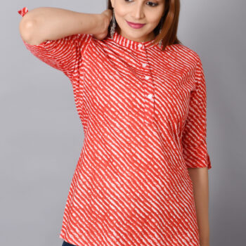 Cotton Rajasthani Short Leheriya Kurti | Orange