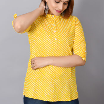 Cotton Rajasthani Short Leheriya Kurti | Yellow