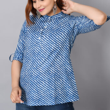 Cotton Rajasthani Short Leheriya Kurti | Blue
