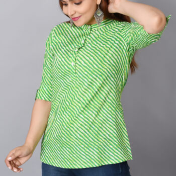 Cotton Rajasthani Short Leheriya Kurti | Green