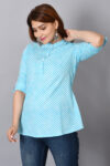 Cotton Rajasthani Short Leheriya Kurti | Light Blue