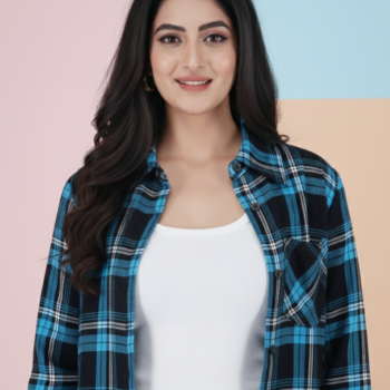 Cotton Formal Shirts for Women | Light Blue Checked
