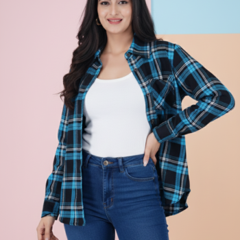 Women Cotton Formal Shirts for Women | Light Blue Checked