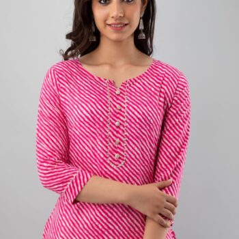 Cotton Rajasthani Leheriya Kurti | Pink