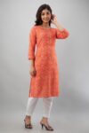 Cotton Rajasthani Leheriya Kurti | Orange