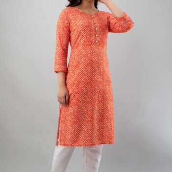 Cotton Rajasthani Leheriya Kurti | Orange