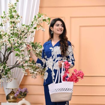 Rayon Co-ord Set for Women for Summer & Spring | Floral Blue