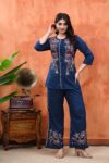 Pure Cotton Tunics Top With Palazzo Co-ord Set for Women | Navy Blue