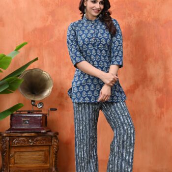 Pure Cotton Tunics Top With Palazzo Co-ord Set for Women | Blue