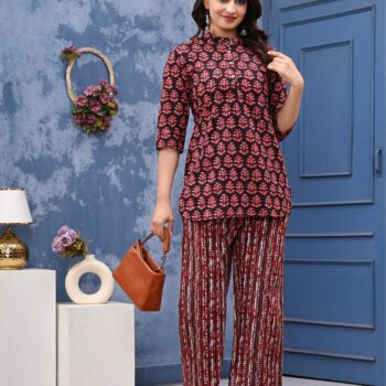 Pure Cotton Tunics Top With Palazzo Co-ord Set for Women | Maroon
