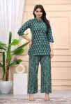 Pure Cotton Tunics Top With Palazzo Co-ord Set for Women | Green