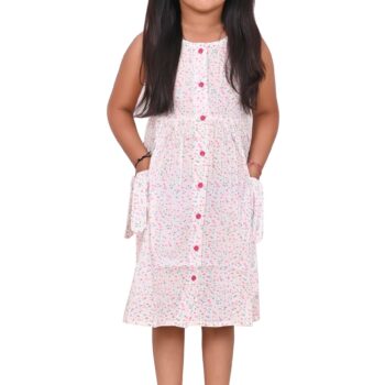 Cotton Long Frocks for Kids Girls | Dot Printed White