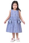 Cotton Long Frocks for Kids Girls | Light Blue Stripes