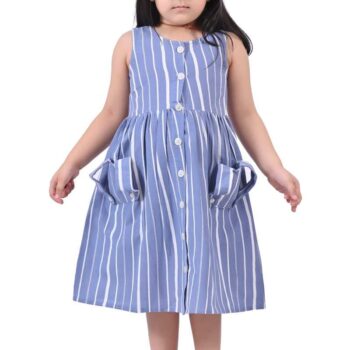 Cotton Long Frocks for Kids Girls | Light Blue Stripes
