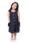 Cotton Long Frocks for Kids Girls | Dotted Navy