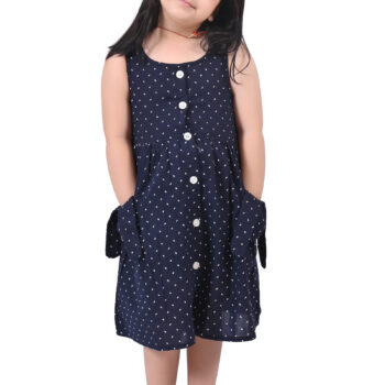 Cotton Long Frocks for Kids Girls | Dotted Navy