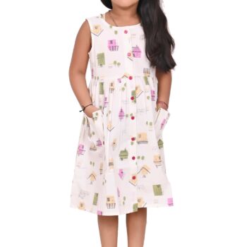 Cotton Long Frocks for Kids Girls | Printed White
