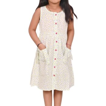 Cotton Long Frocks for Kids Girls | Printed Green