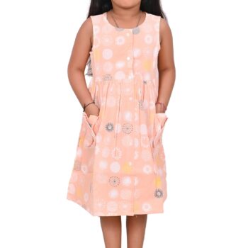 Cotton Long Frocks for Kids Girls | Printed Orange