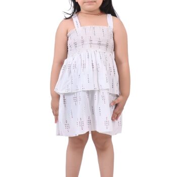 Cotton Long Frocks for Kids Girls | White Bob
