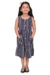 Cotton Long Frocks for Kids Girls | Dark Blue Stripes