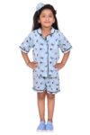 Cotton Hosiery Night Dress for Kids Girls - Blue