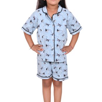 Cotton Hosiery Night Dress for Kids Girls - Blue