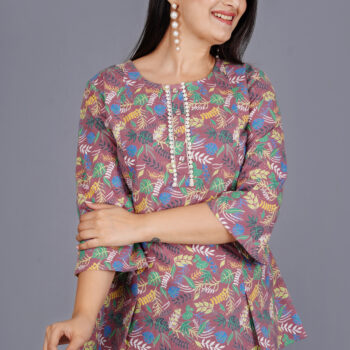 Round Neck Cotton Tops for Women | Pink