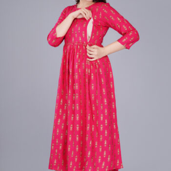 3/4 Sleeve Rayon Full Length Maternity Gowns - Red