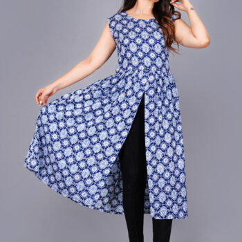 Sleeveless Anarkali Kurtis for Women - Blue