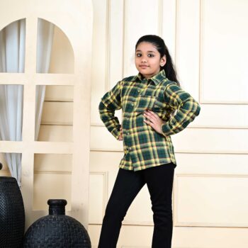 Kids Dress for Girls | Checked Cotton Shirts for Girls - Green