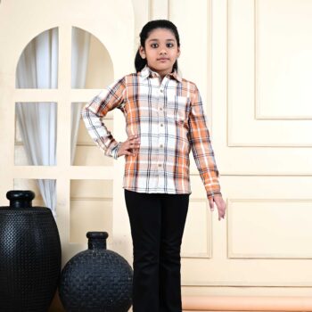 Kids Dress for Girls | Checked Cotton Shirts for Girls - Orange