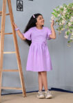 Embroidered Bell Sleeve Kids Dress for Girls - Purple